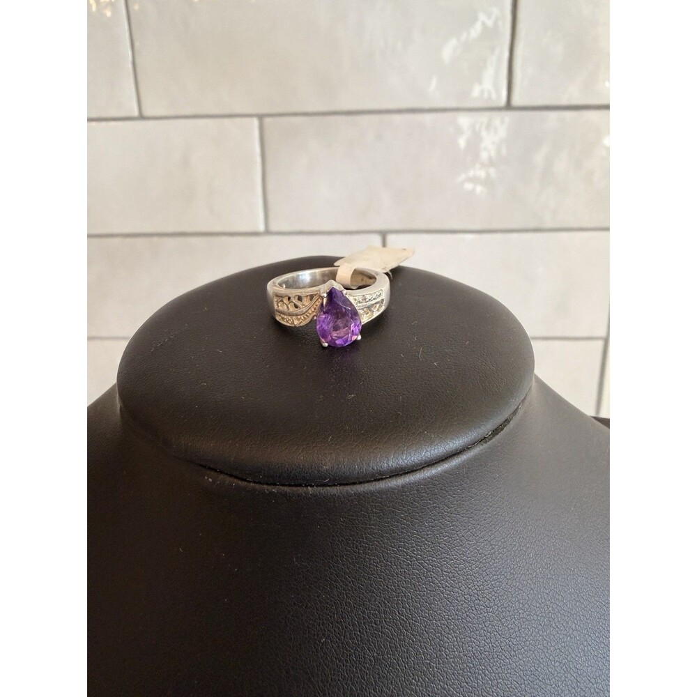 Vintage 925 Sterling Silver Amethyst & Moissanite Ring Size 7
